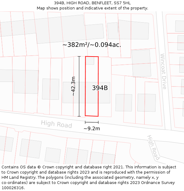 394B, HIGH ROAD, BENFLEET, SS7 5HL: Plot and title map