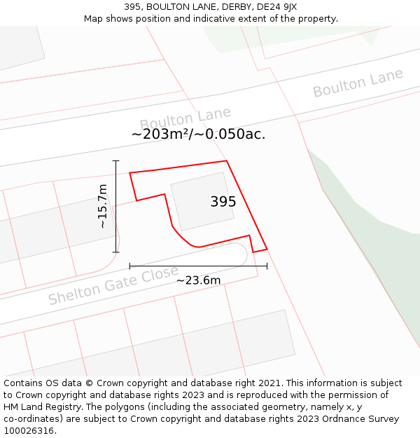 395, BOULTON LANE, DERBY, DE24 9JX: Plot and title map