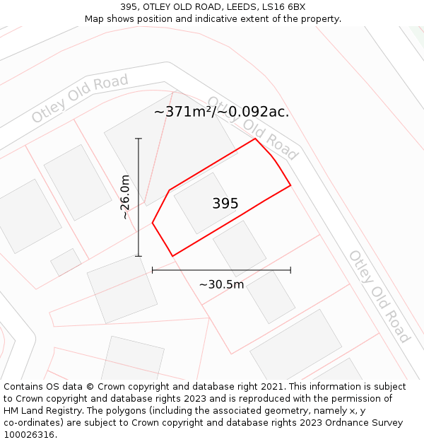 395, OTLEY OLD ROAD, LEEDS, LS16 6BX: Plot and title map