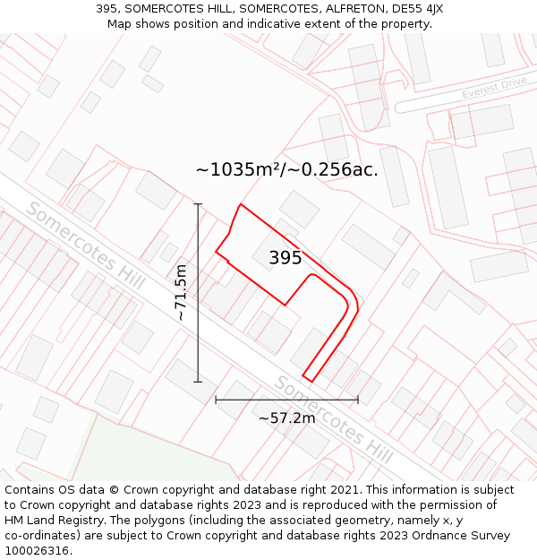 395, SOMERCOTES HILL, SOMERCOTES, ALFRETON, DE55 4JX: Plot and title map