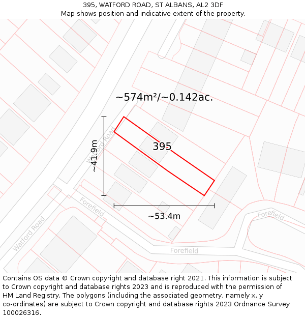 395, WATFORD ROAD, ST ALBANS, AL2 3DF: Plot and title map