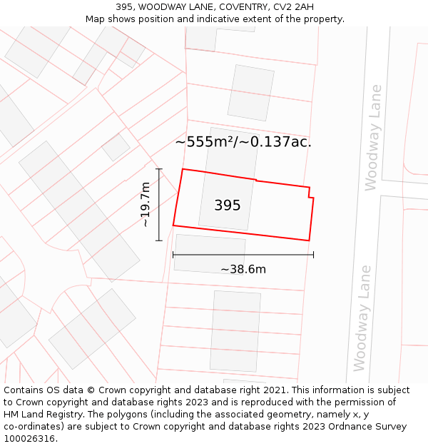 395, WOODWAY LANE, COVENTRY, CV2 2AH: Plot and title map