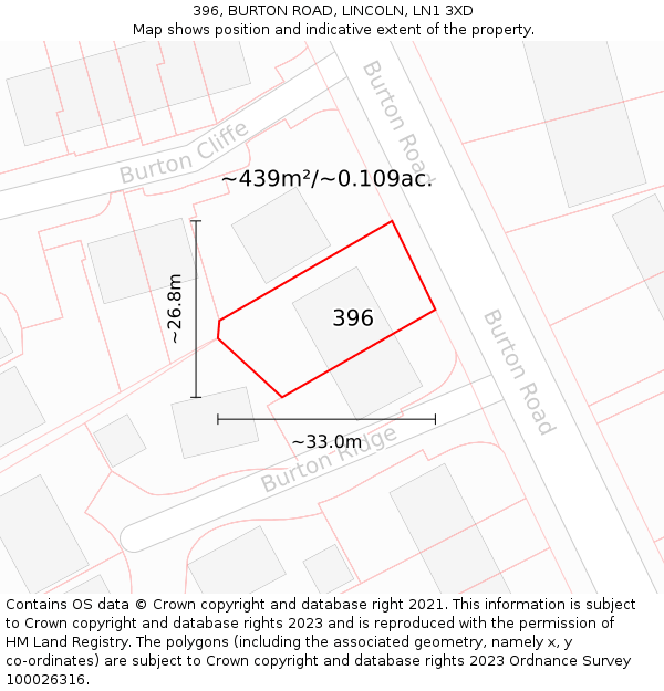396, BURTON ROAD, LINCOLN, LN1 3XD: Plot and title map