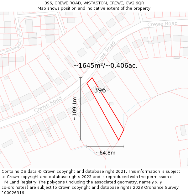 396, CREWE ROAD, WISTASTON, CREWE, CW2 6QR: Plot and title map