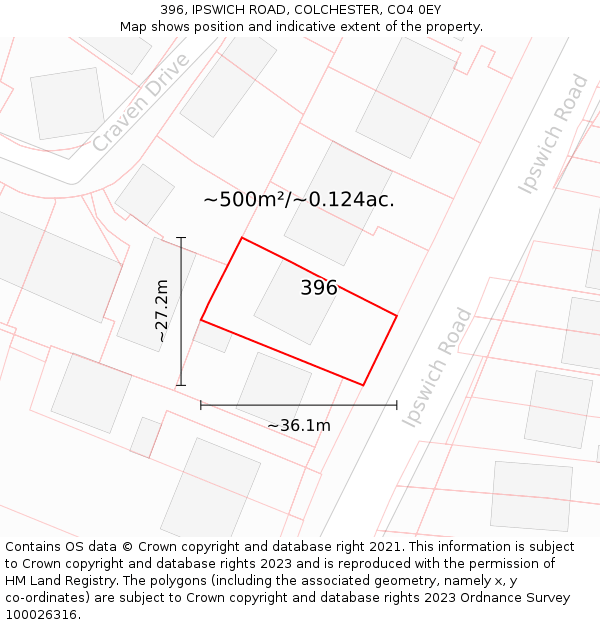 396, IPSWICH ROAD, COLCHESTER, CO4 0EY: Plot and title map