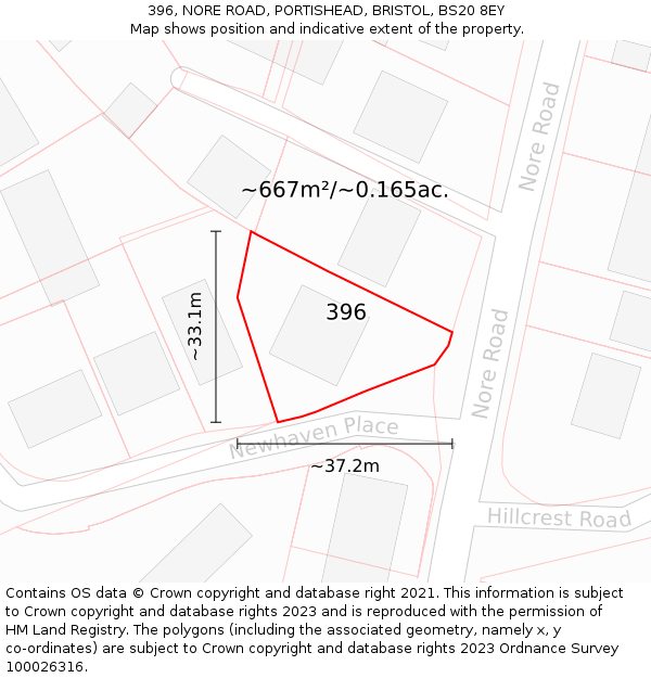 396, NORE ROAD, PORTISHEAD, BRISTOL, BS20 8EY: Plot and title map