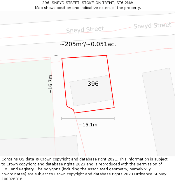 396, SNEYD STREET, STOKE-ON-TRENT, ST6 2NW: Plot and title map