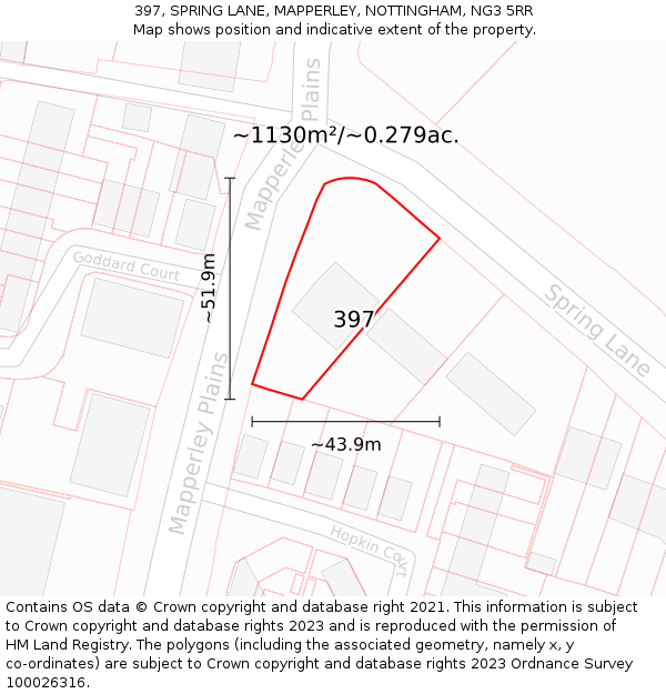 397, SPRING LANE, MAPPERLEY, NOTTINGHAM, NG3 5RR: Plot and title map