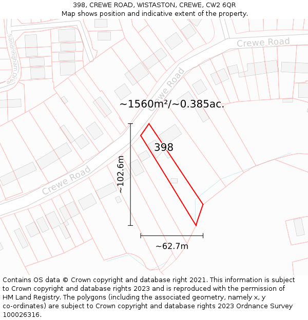 398, CREWE ROAD, WISTASTON, CREWE, CW2 6QR: Plot and title map