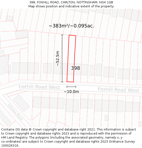 398, FOXHILL ROAD, CARLTON, NOTTINGHAM, NG4 1QB: Plot and title map