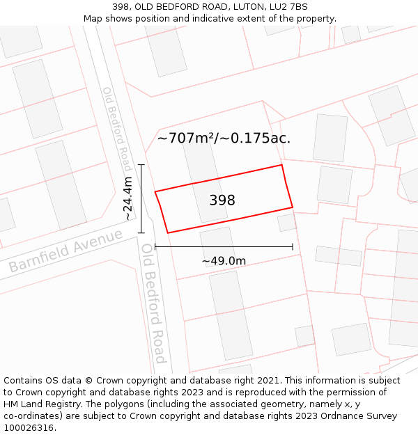 398, OLD BEDFORD ROAD, LUTON, LU2 7BS: Plot and title map