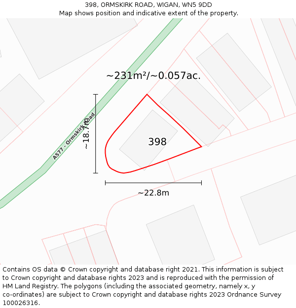 398, ORMSKIRK ROAD, WIGAN, WN5 9DD: Plot and title map