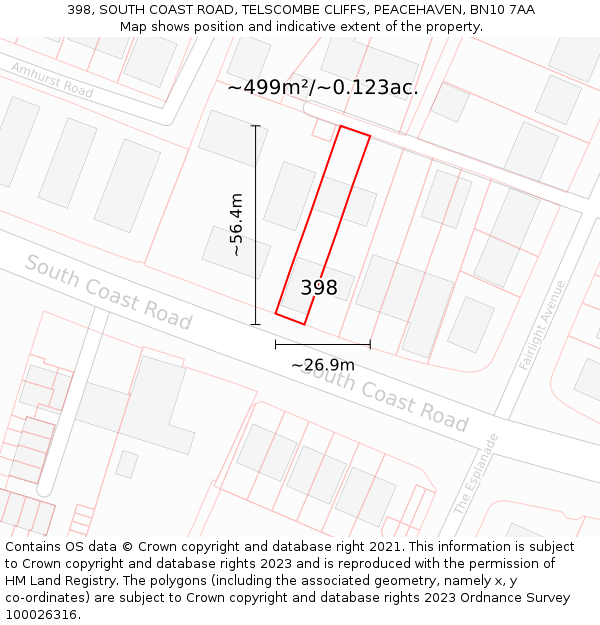 398, SOUTH COAST ROAD, TELSCOMBE CLIFFS, PEACEHAVEN, BN10 7AA: Plot and title map