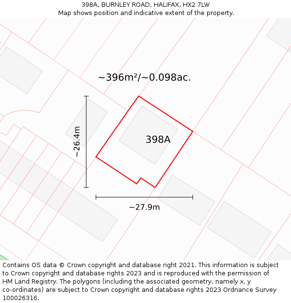 398A, BURNLEY ROAD, HALIFAX, HX2 7LW: Plot and title map