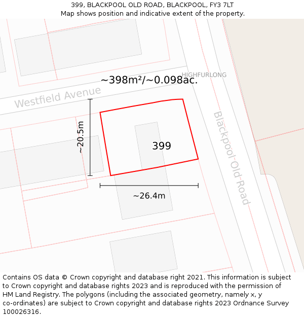 399, BLACKPOOL OLD ROAD, BLACKPOOL, FY3 7LT: Plot and title map