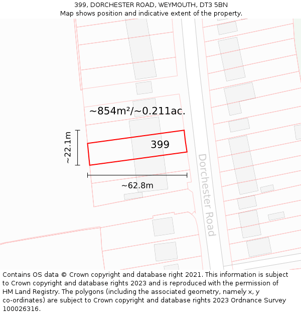 399, DORCHESTER ROAD, WEYMOUTH, DT3 5BN: Plot and title map