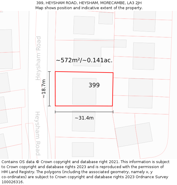 399, HEYSHAM ROAD, HEYSHAM, MORECAMBE, LA3 2JH: Plot and title map