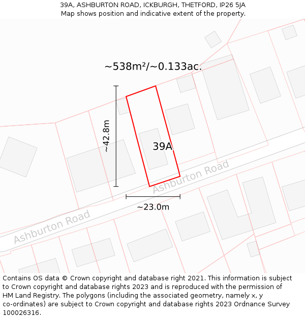 39A, ASHBURTON ROAD, ICKBURGH, THETFORD, IP26 5JA: Plot and title map