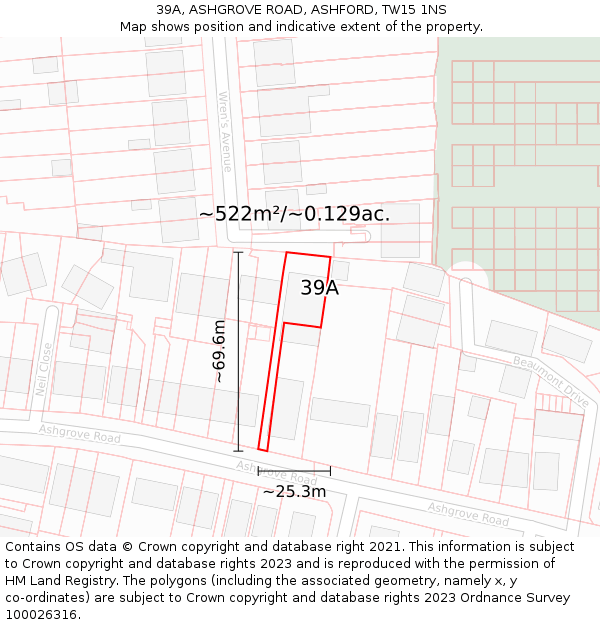 39A, ASHGROVE ROAD, ASHFORD, TW15 1NS: Plot and title map