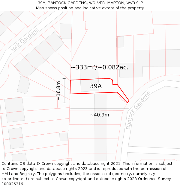 39A, BANTOCK GARDENS, WOLVERHAMPTON, WV3 9LP: Plot and title map