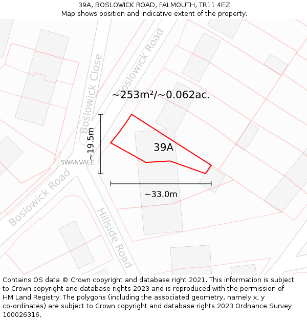 39A, BOSLOWICK ROAD, FALMOUTH, TR11 4EZ: Plot and title map