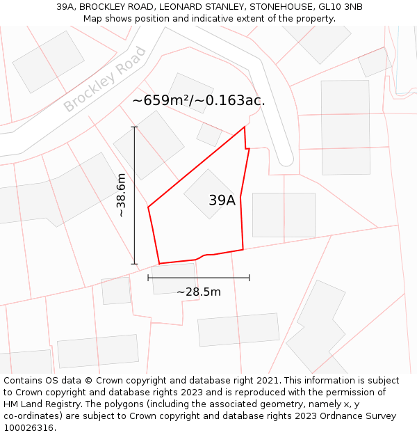 39A, BROCKLEY ROAD, LEONARD STANLEY, STONEHOUSE, GL10 3NB: Plot and title map