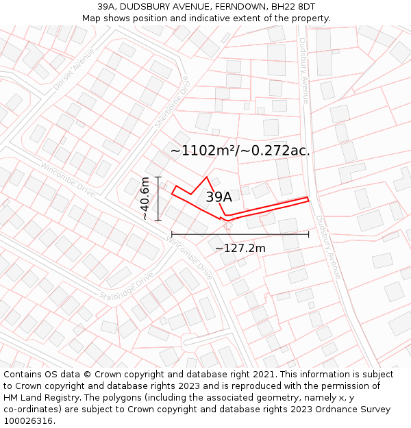 39A, DUDSBURY AVENUE, FERNDOWN, BH22 8DT: Plot and title map