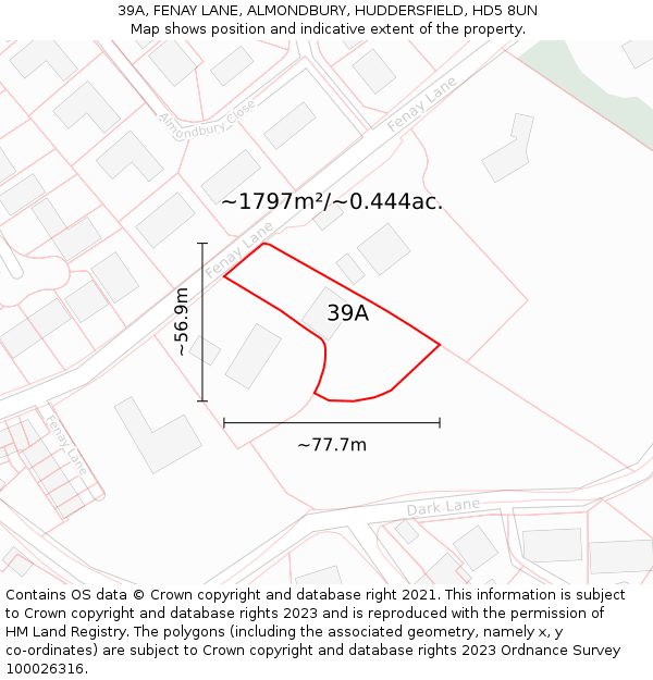 39A, FENAY LANE, ALMONDBURY, HUDDERSFIELD, HD5 8UN: Plot and title map