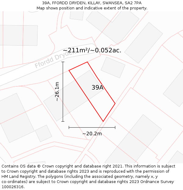 39A, FFORDD DRYDEN, KILLAY, SWANSEA, SA2 7PA: Plot and title map