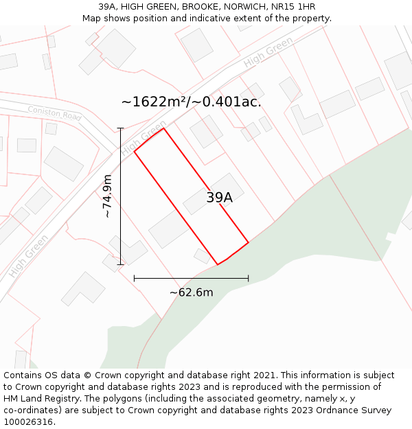 39A, HIGH GREEN, BROOKE, NORWICH, NR15 1HR: Plot and title map