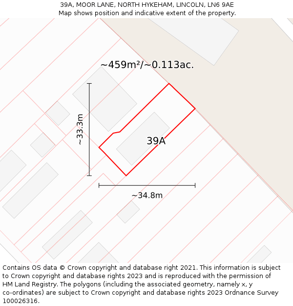 39A, MOOR LANE, NORTH HYKEHAM, LINCOLN, LN6 9AE: Plot and title map