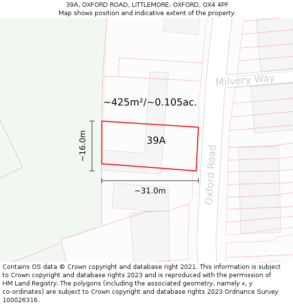 39A, OXFORD ROAD, LITTLEMORE, OXFORD, OX4 4PF: Plot and title map