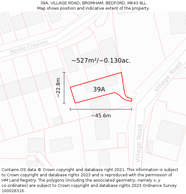 39A, VILLAGE ROAD, BROMHAM, BEDFORD, MK43 8LL: Plot and title map