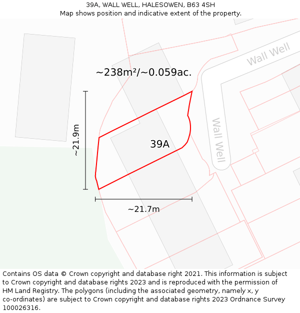 39A, WALL WELL, HALESOWEN, B63 4SH: Plot and title map