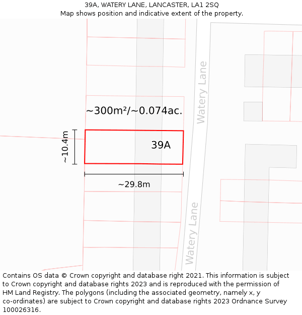 39A, WATERY LANE, LANCASTER, LA1 2SQ: Plot and title map