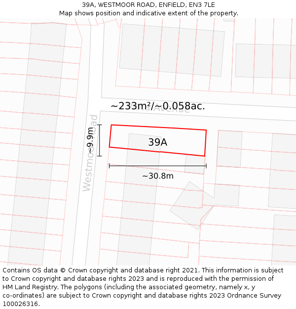 39A, WESTMOOR ROAD, ENFIELD, EN3 7LE: Plot and title map