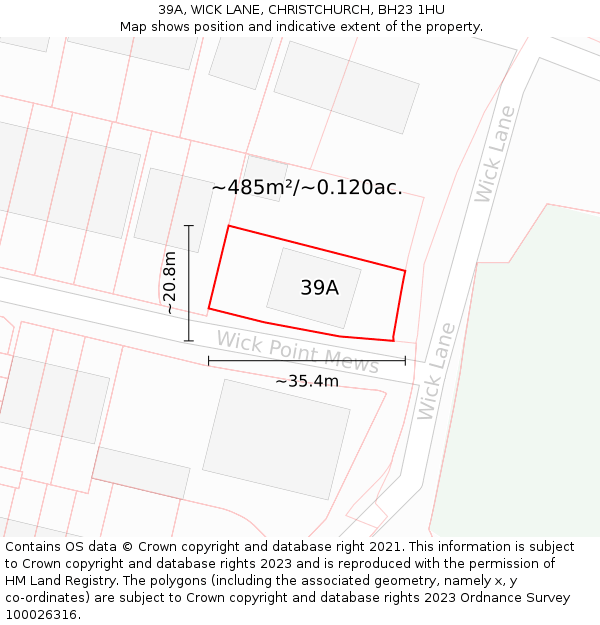 39A, WICK LANE, CHRISTCHURCH, BH23 1HU: Plot and title map