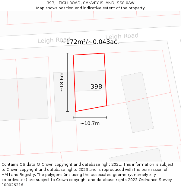 39B, LEIGH ROAD, CANVEY ISLAND, SS8 0AW: Plot and title map