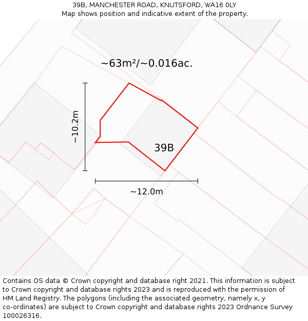 39B, MANCHESTER ROAD, KNUTSFORD, WA16 0LY: Plot and title map