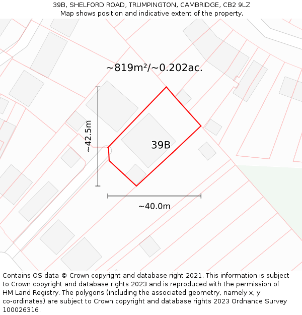 39B, SHELFORD ROAD, TRUMPINGTON, CAMBRIDGE, CB2 9LZ: Plot and title map