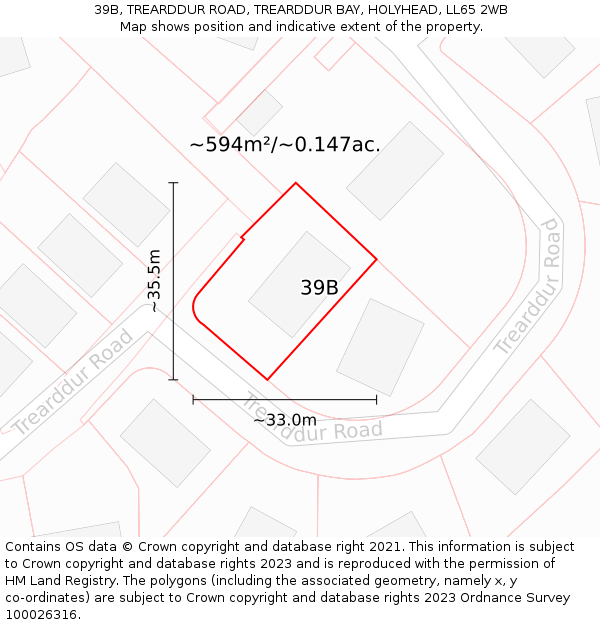 39B, TREARDDUR ROAD, TREARDDUR BAY, HOLYHEAD, LL65 2WB: Plot and title map