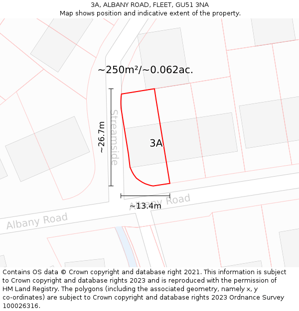 3A, ALBANY ROAD, FLEET, GU51 3NA: Plot and title map