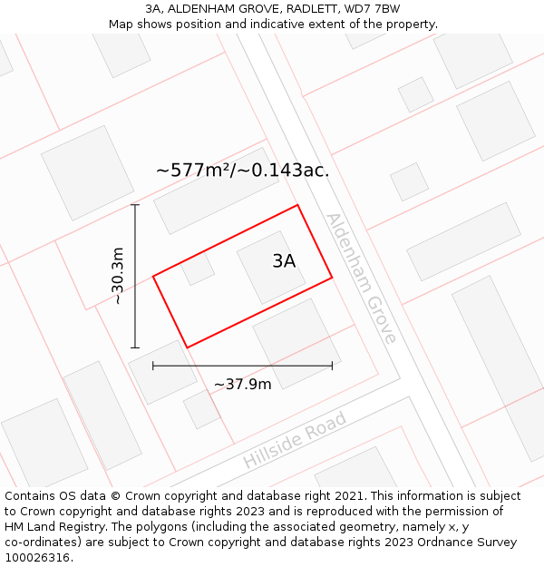 3A, ALDENHAM GROVE, RADLETT, WD7 7BW: Plot and title map