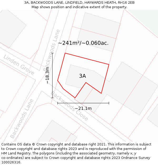 3A, BACKWOODS LANE, LINDFIELD, HAYWARDS HEATH, RH16 2EB: Plot and title map