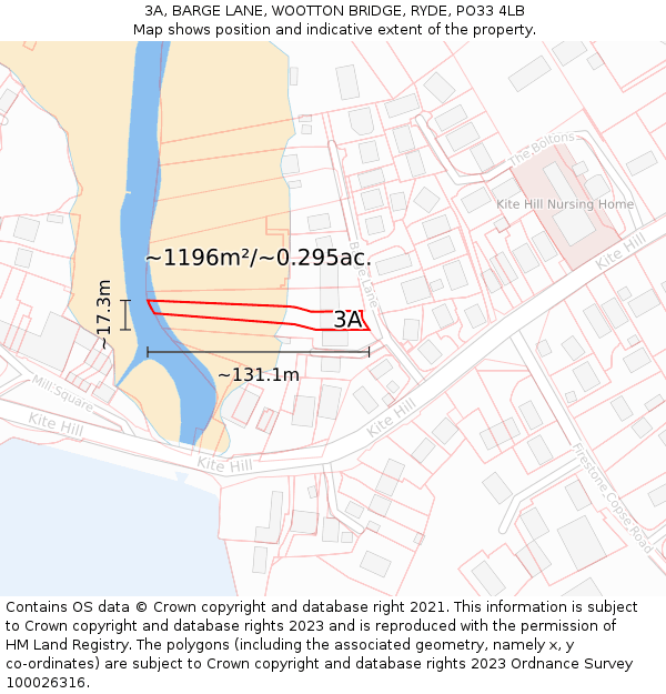 3A, BARGE LANE, WOOTTON BRIDGE, RYDE, PO33 4LB: Plot and title map