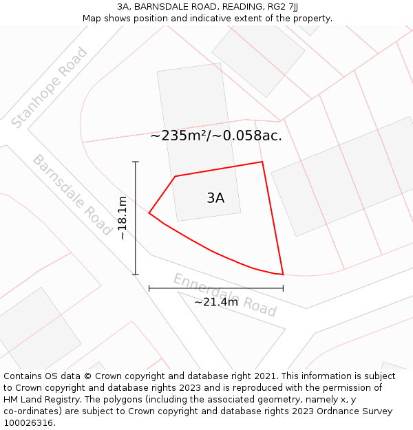 3A, BARNSDALE ROAD, READING, RG2 7JJ: Plot and title map