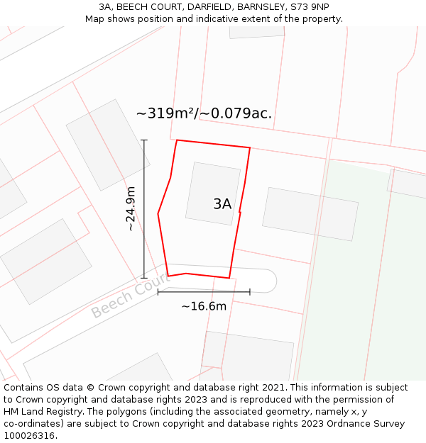 3A, BEECH COURT, DARFIELD, BARNSLEY, S73 9NP: Plot and title map