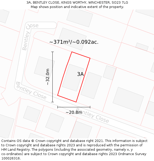 3A, BENTLEY CLOSE, KINGS WORTHY, WINCHESTER, SO23 7LG: Plot and title map