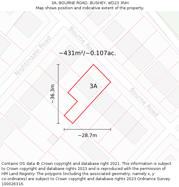 3A, BOURNE ROAD, BUSHEY, WD23 3NH: Plot and title map