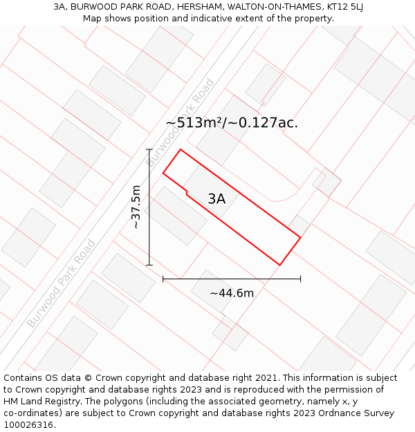 3A, BURWOOD PARK ROAD, HERSHAM, WALTON-ON-THAMES, KT12 5LJ: Plot and title map